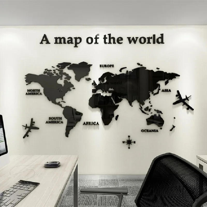 Description Picture 2 of itemEuropean Version 3D Acrylic World Map, Mirror Wall Sticker Decoration, European Style Office Background Wall, Home Decoration