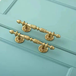 Light Luxury Palace Style Brass Handle Drawer Knob Vintage Solid Cupboard Wardrobe Cabinet Door Hanldes Furniture Pulls Diy