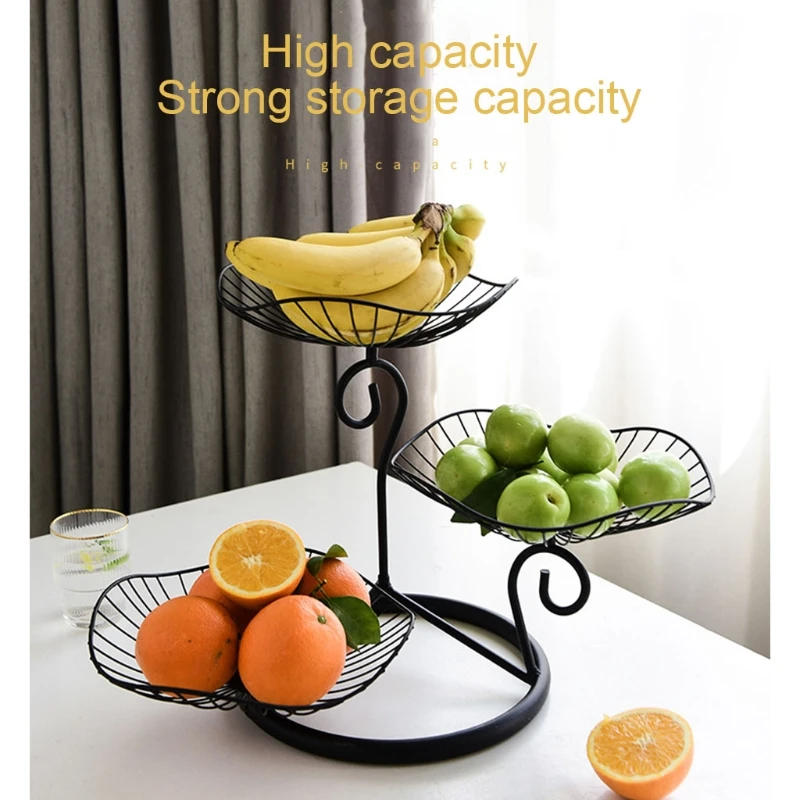 Description Picture 4 of itemCreative Simple Three-layer Fruit Tray Groceries Fruit Vegetable Basket Bracket Decoration Fruit Bowl Storage Rack Black Gold