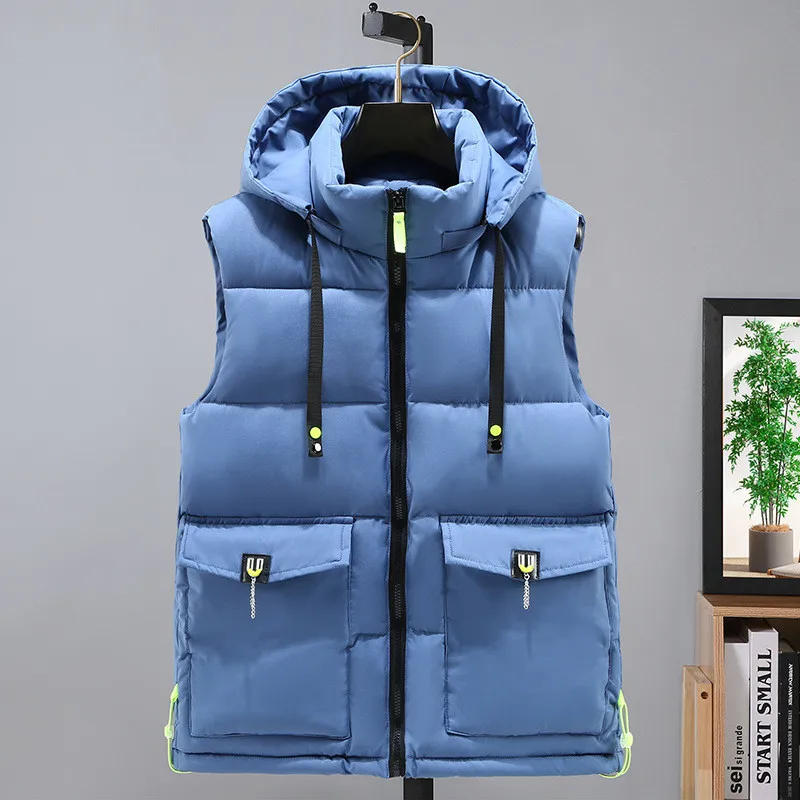 Description Picture 4 of item2024 New Fashion Vest Cotton Warm Men Autumn and Spring Waistcoat Big Pocket Men's Vest Korean Style Sleeveless Jacket