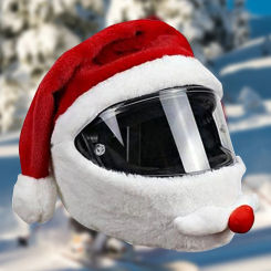 Santa Claus Christmas Hat Elastic Motorcycle Santa Claus Funny Cover Plush Santa Claus Helmet Cover for Outdoor Party Xmas