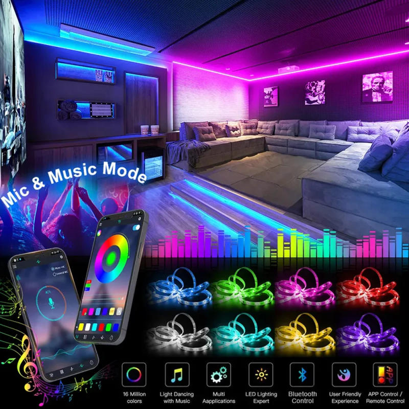 Description Picture 4 of item1M-30M LED Strip Lights RGB 5050 5V 16 million colors Smart App Control Music Sync Color Changing for Party Home Decor Luces Led