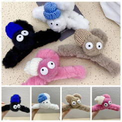 Korean Style Cartoon Plush Hair Claw Hair Clip Plush Ball Wear Beanie Big Eye Hair Clip Hairpin Hair Accessories