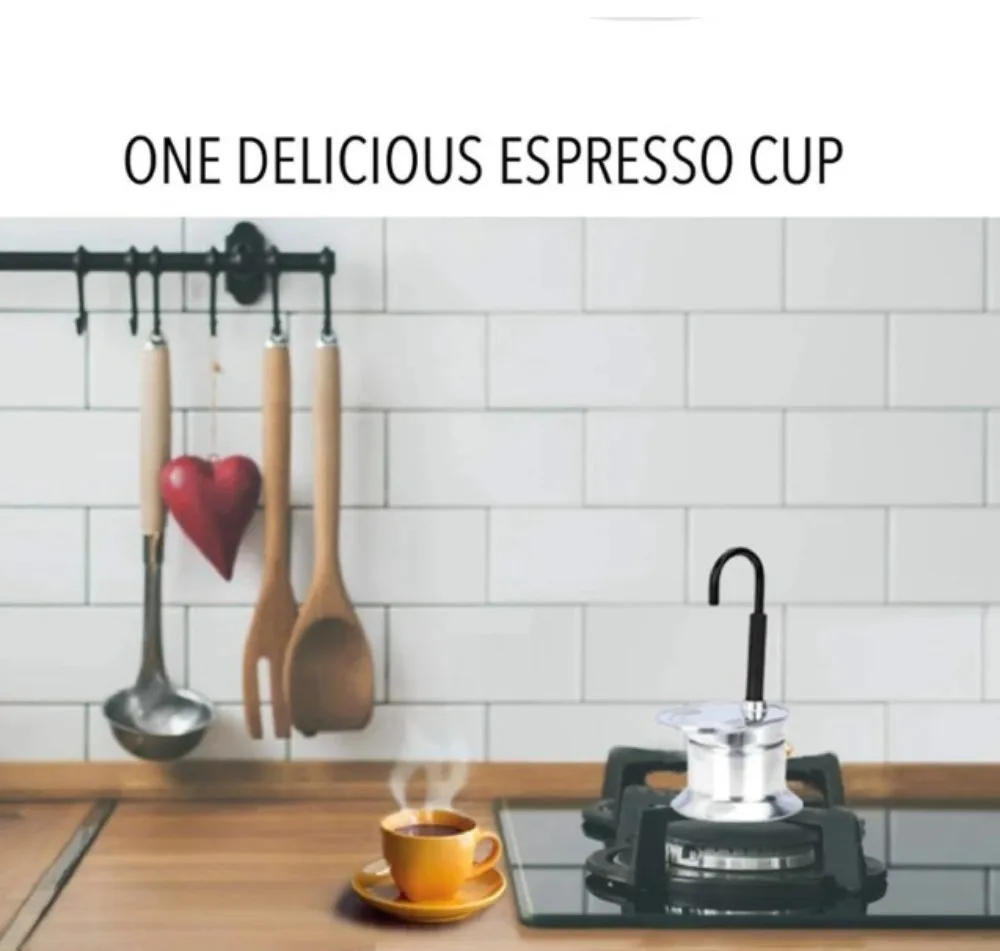 Description Picture 3 of item50ML Aluminum Single Tube Moka Pot 1 Cup Coffee Pot Stovetop Italian Coffee Machine Espresso Utensils Kitchen Coffeeware Barista