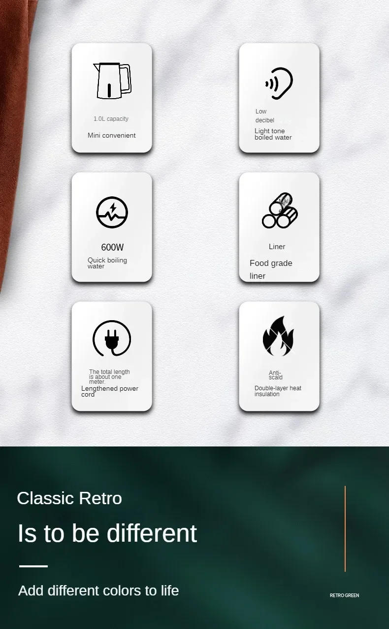 Description Picture 3 of item1.0L Mini Electric Kettle Small Capacity 304 Stainless Steel Teapot Hotel Dormitory Kettle Portable Travel Boil Water Pot 220V