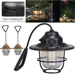 LED Camping Lantern Dimmable Camping Light Type C Charging Retro Camping Light Multifunction IPX4 Waterproof for Fishing Camping