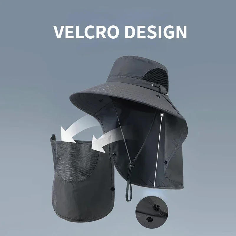 Description Picture 4 of itemOutdoor Fisherman Hat Wide Brim Bucket Hat with Neck Cover Men Summer Breathable Mesh Sun Protection Visor Anti UV Cap Unisex