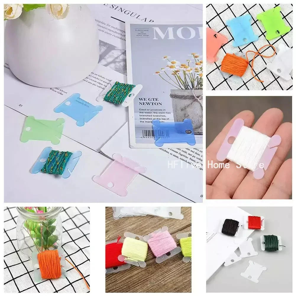 Description Picture 5 of item20pcs/lot Plastic Bobbins Sewing Thread Organizer Holder Embroidery Floss Storage Card DIY Craft Cross Stitch Sewing Accessories