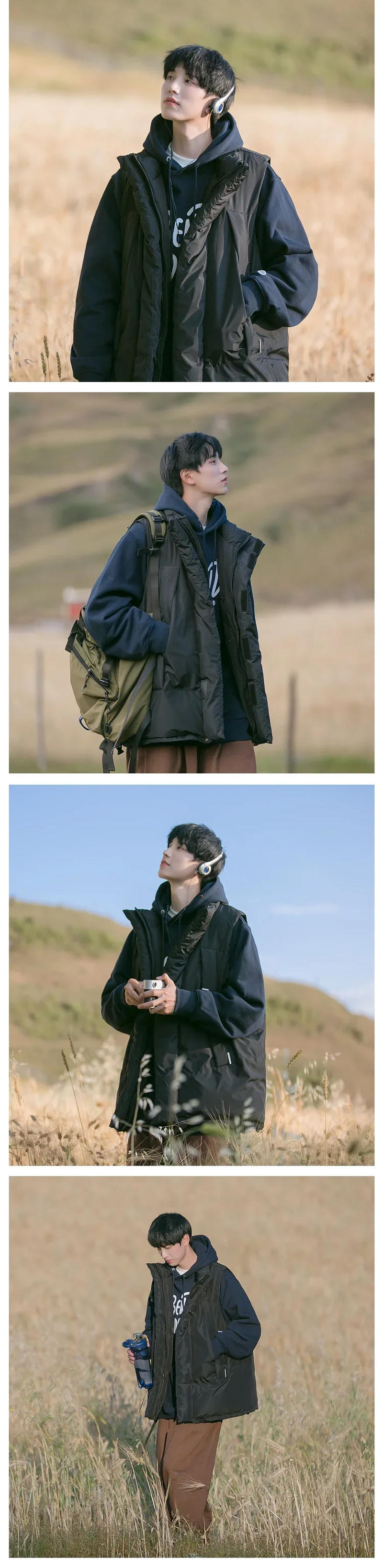 Description Picture 5 of itemVests Men Winter Waistcoats Warm Retro High Street Minimalist Ulzzang Fashion Clothing Baggy Teens American Military Handsome BF