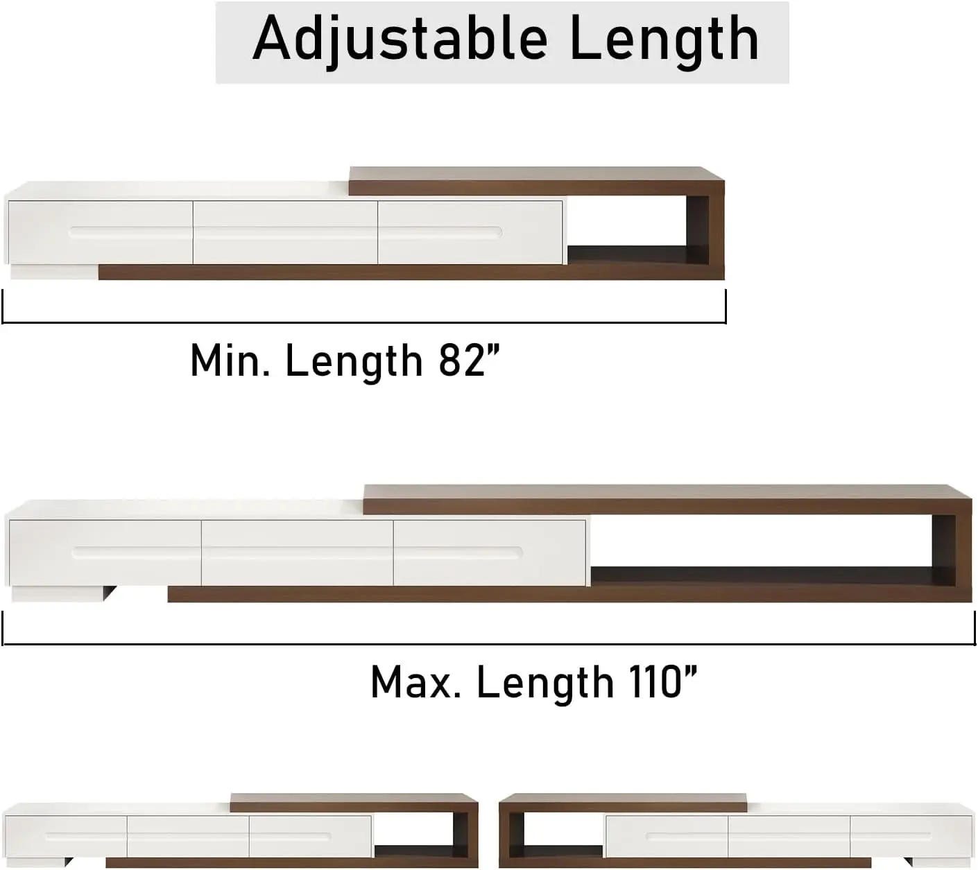 Description Picture 6 of itemExtendable TV Stand, Modern Entertainment Center for Up To 120 Inch TV, Wood Reversible TV Media Console with 3 Drawers