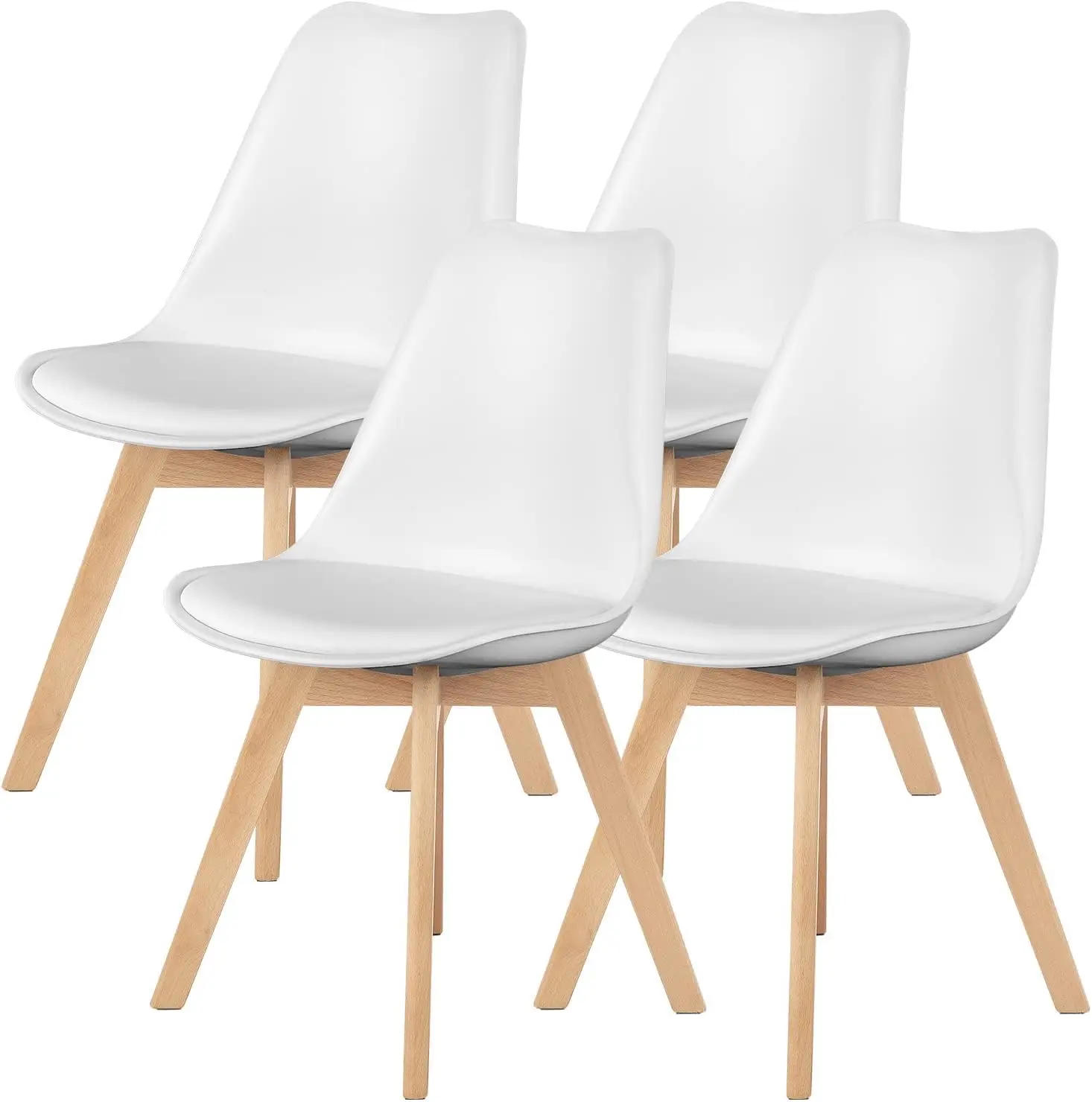 Description Picture 2 of itemDining Chairs Set of 4, Modern Dining Room Chairs, PU Leather Upholstered Chairs with Wood Legs,  Lounge Kitchen Chairs, White