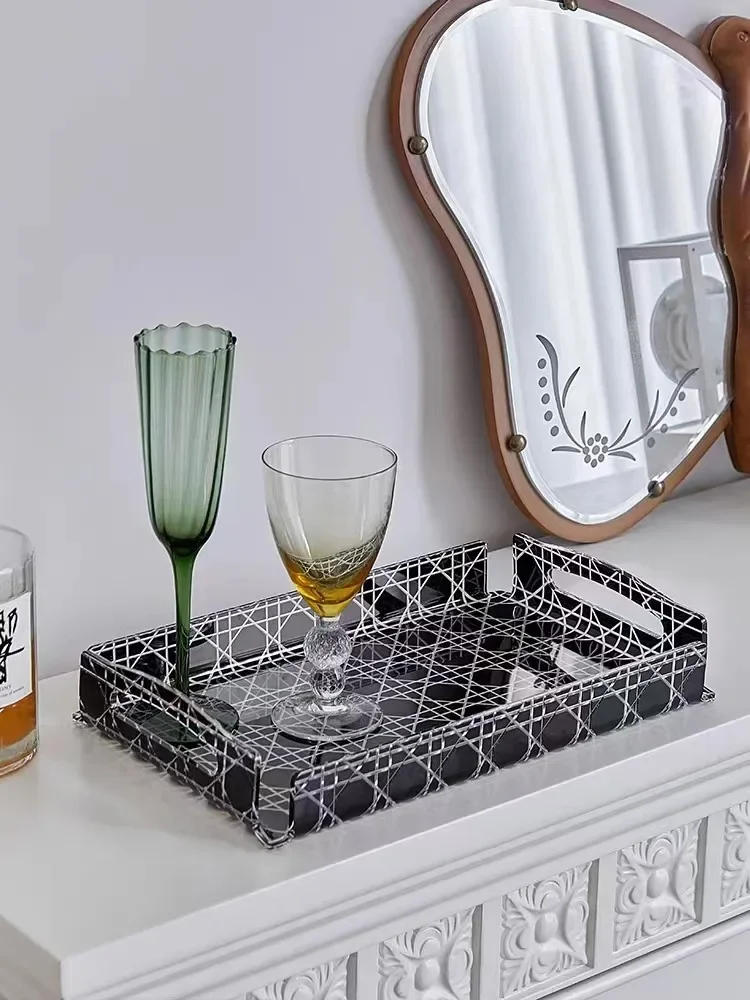Description Picture 4 of itemVine Pattern Jewels Tray Aromatherapy Organizer Plate Living Room Acrylic Coffee Table Tea Cup Storage Trays Luxury Home Decor
