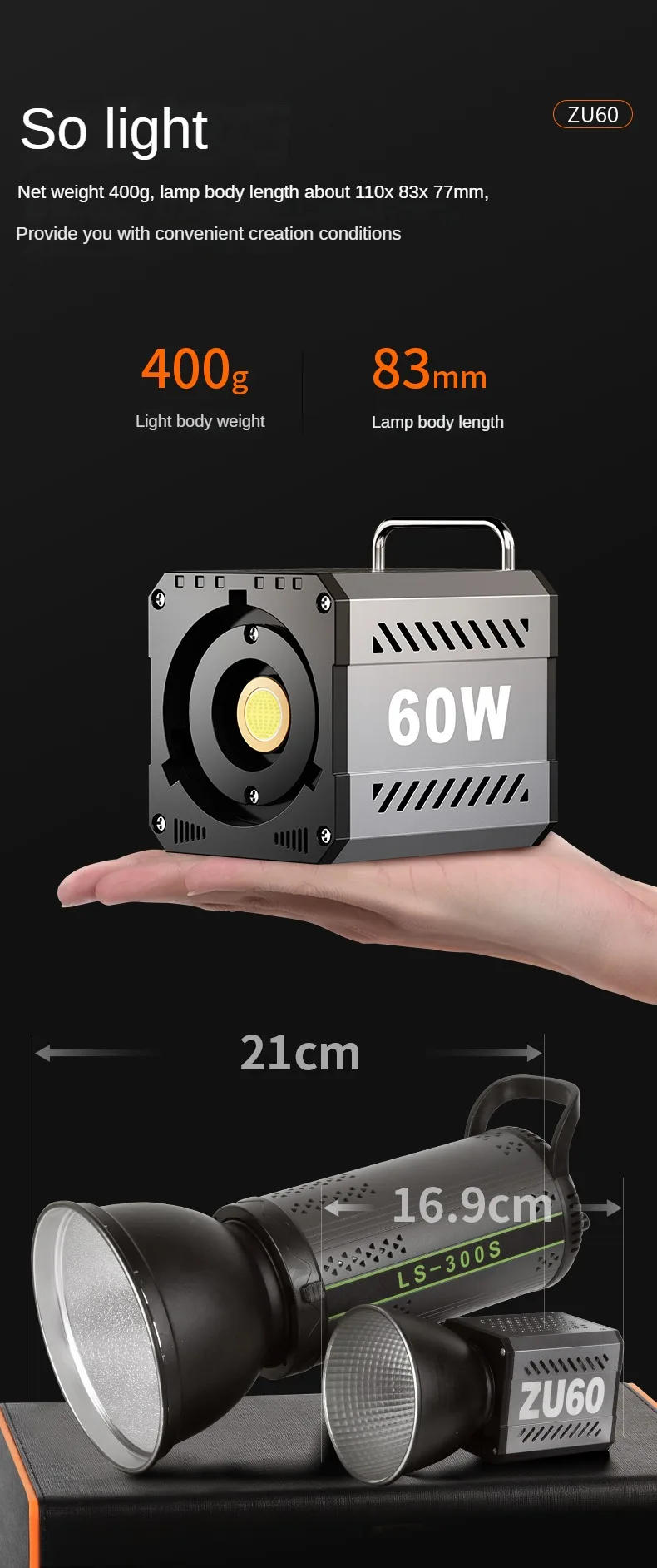 Description Picture 6 of item60W COB Video Dimmable Light 2700-7500K Photographic LED Light for Photo Studio Film Camera Shooting Livstreaming