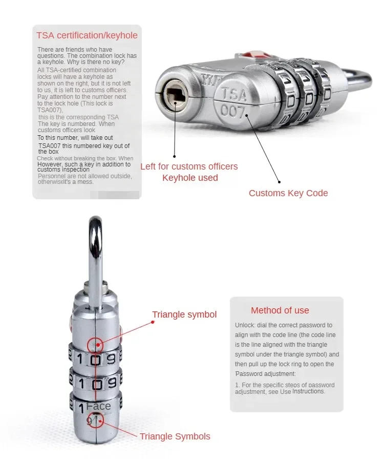 Description Picture 6 of itemNew TSA Customs Colorful Code Lock for Travel Luggage Password Changeable Lock Contrast Color Design Padlock Cabinet Locker