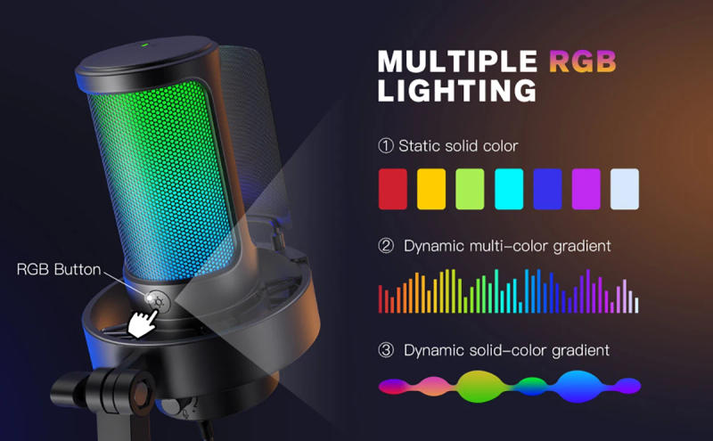 Description Picture 3 of itemFIFINE USB Microphone for Recording and Streaming on PC and Mac,Headphone Output and Touch-Mute Button,Mic with 3 RGB Modes -A8