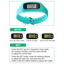 LED Pedometer Bracelet Step Counter Watch 12/24H Time Display Walking Running Pedometer Silicone Step Tracker for Outdoor Sports