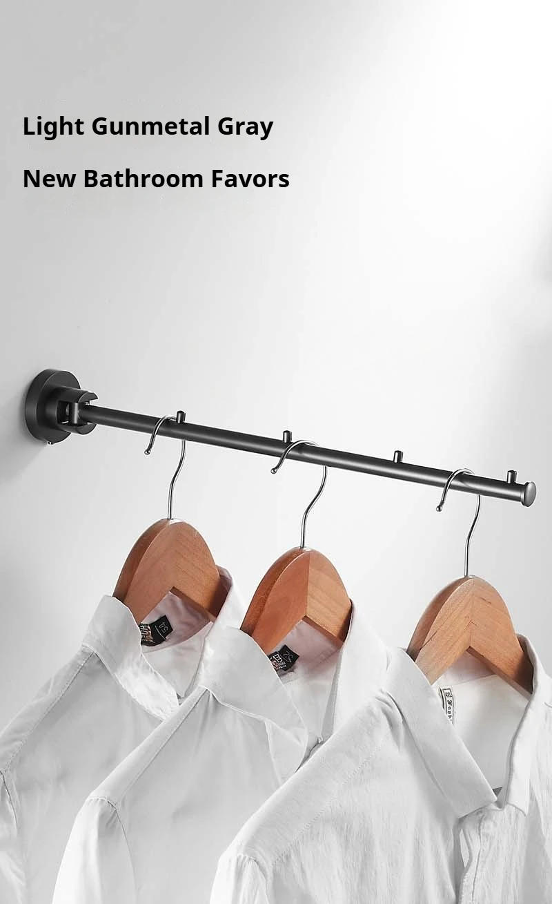 Description Picture 2 of itemElectroplating Gunmetal Grey Rotatable and Foldable Towel Racks Bathroom Hardware Accessories Perforated Installation Simplicity