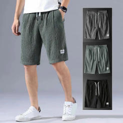 Men Summer Athletic Shorts Mid-rise Elastic Drawstring Waist Shorts Wide Leg Running Quick Drying Ice Silk Shorts Cropped Pants