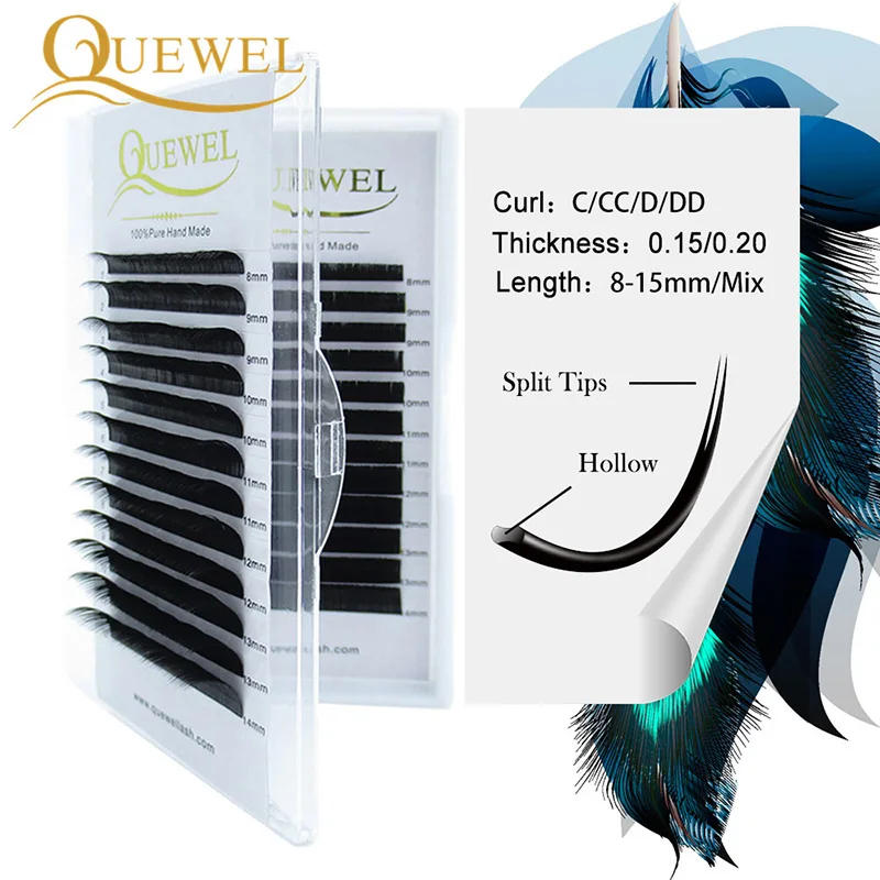 Description Picture 6 of itemQuewel Flat Lashes Extension For Professionals Ellipse Flat Lash Split Tip Profession Soft Silk Quewel Flat Eyelash C/D Curl