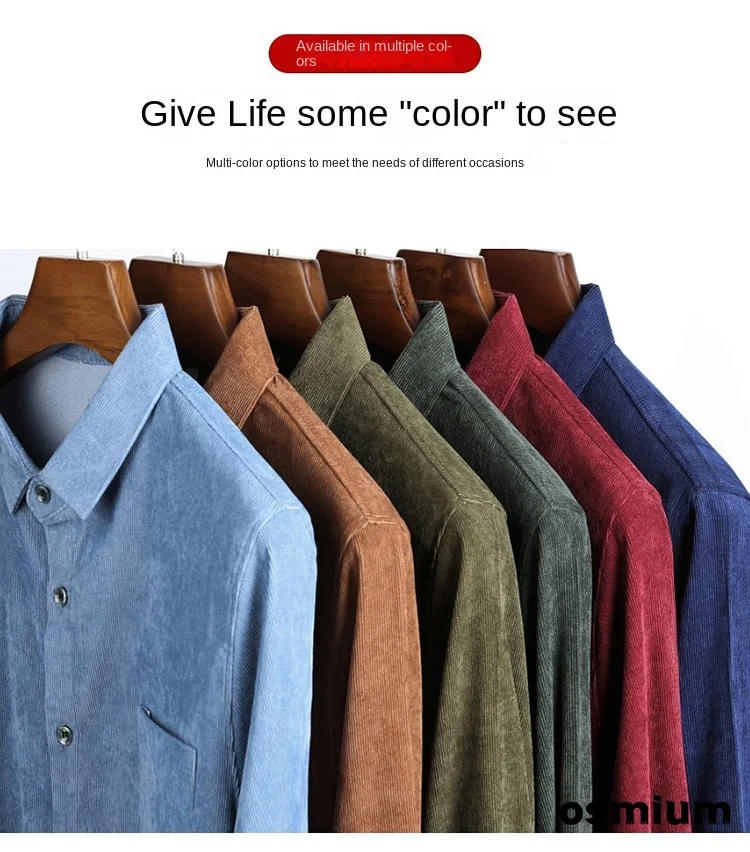 Description Picture 3 of itemMale Formal Dress Wear Shirt Vintage Blue Brown Button Long Sleeve Warm Winter Shirts Oversize Man Thick Polo Collar Classic 4xl