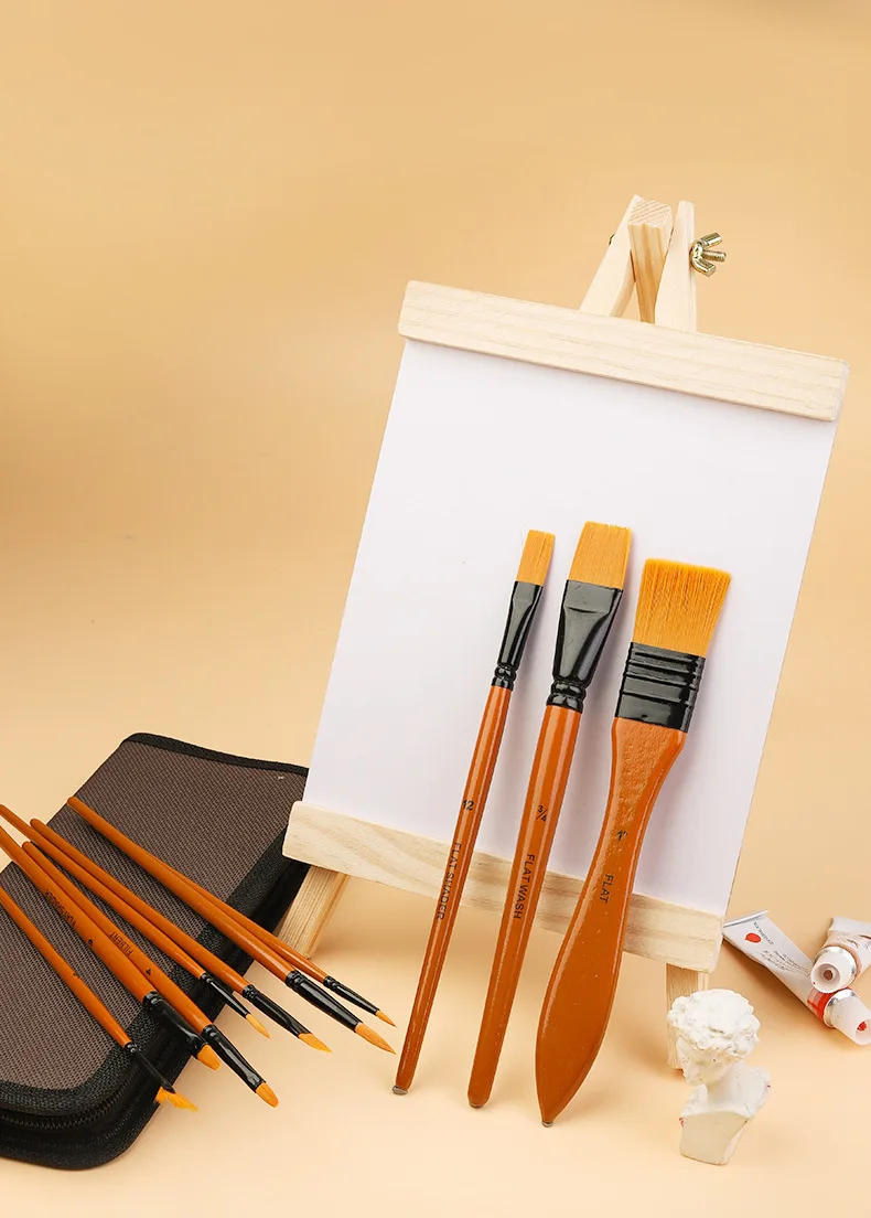 Description Picture 3 of item10pcs Premium Nylon Artist Paint Brush with Bag - Versatile Shapes for Acrylic,Oil, Watercolor Painting, Professionals,Beginners