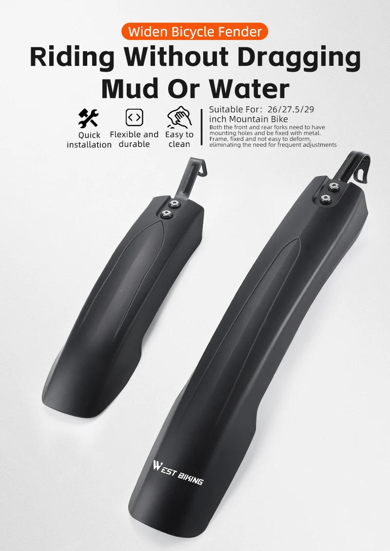 Description Picture 2 of itemWEST BIKING Widen Bicycle Fender Durable Mountain Bike Fender For 26/27.5/29 Inch MTB Adjustable Fenders Set Cycling Protector