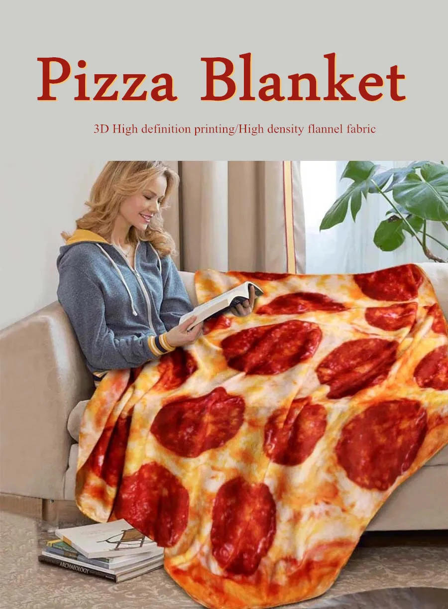 Description Picture 2 of itemSoft and Warm Cozy Flannel Tortilla Pizza Blanket, Round Shape Wool Sofa Plaid Plush Bedspread Sheet, Winter Throw Blankets