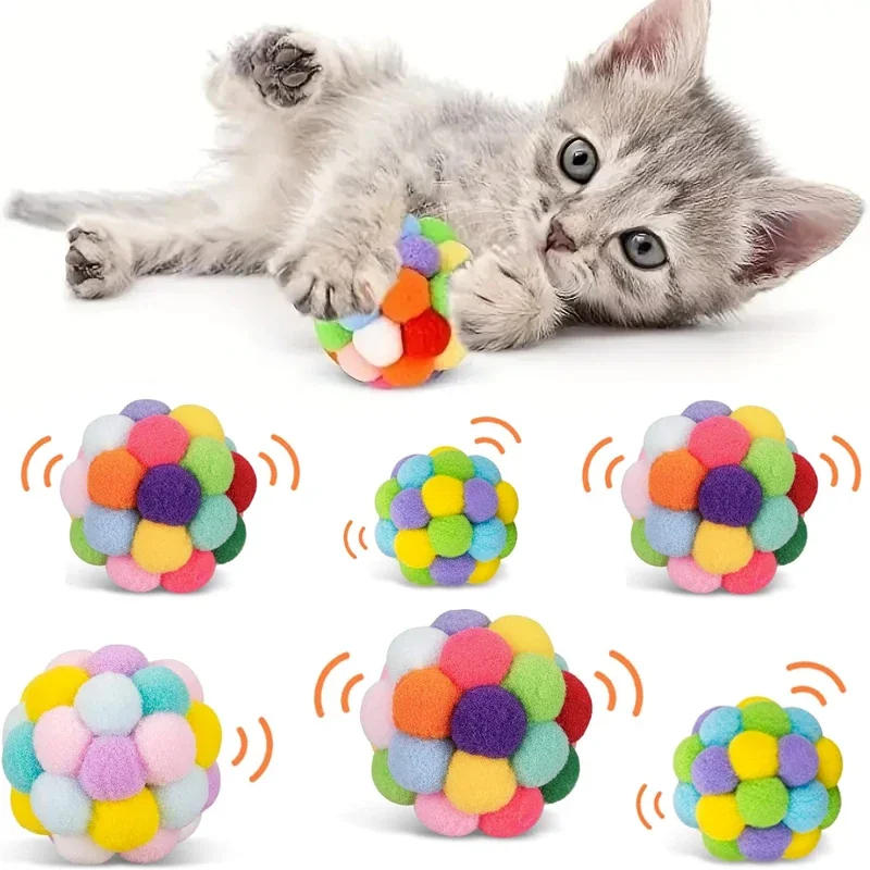 Description Picture 2 of item1pcs Cat Toys Balls with Bells , Color Cat Pom Pom Balls,Tinsel Sparkle Balls,Interactive Toy for Indoor Cats Kitten