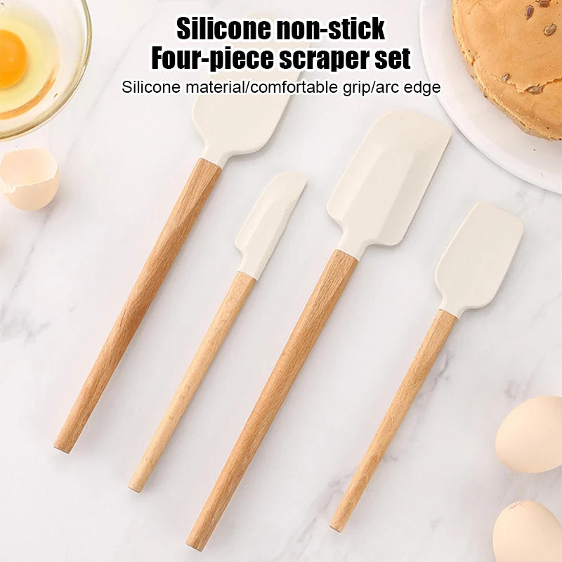 Description Picture 4 of itemWhite Silicone Cream Spatula Non-stick Pastry Blenders Wood Handle Chocolate Butter Baking Scraper Kitchen Cake Mixer