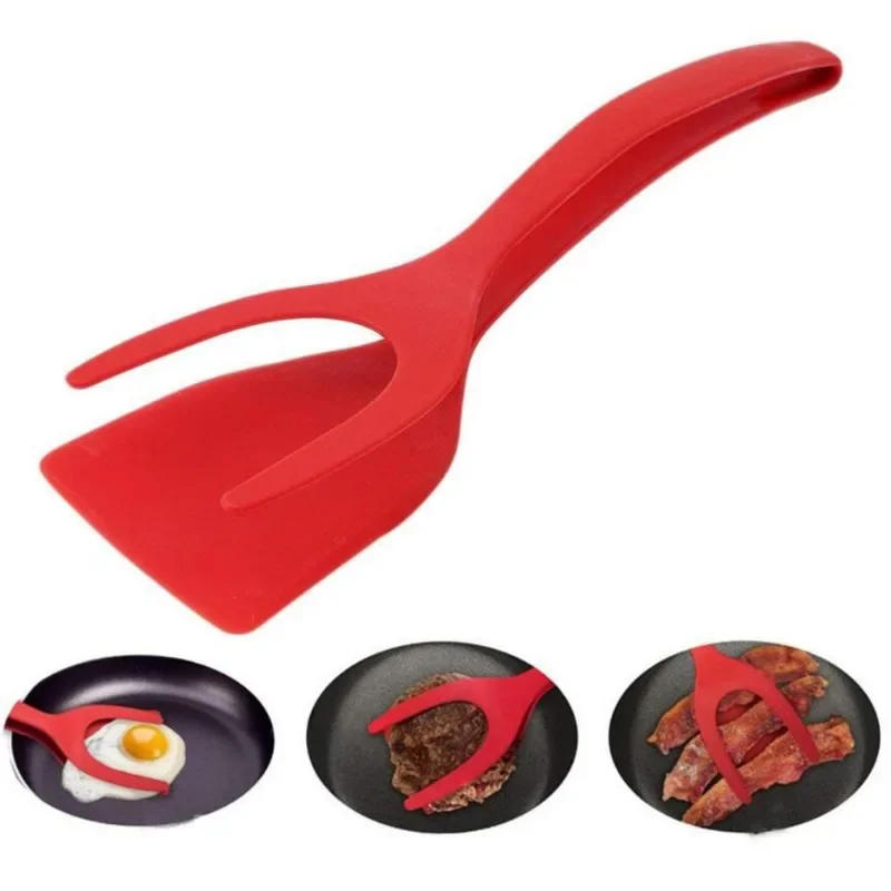 Description Picture 3 of item2 In 1 Shovel Clip Silicone Grip Flip Tongs Egg Steak Spatula Tongs Clamp Pancake Fried Turners Cooking Tool Kitchen Accessories