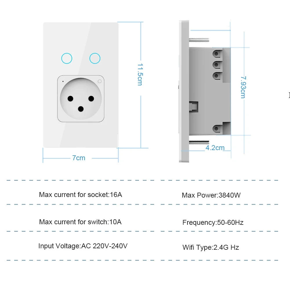 Description Picture 4 of itemMelery Israel Wall Socket Wifi Smart Light Switch Tuya Plug Electrical Outlet Touch Glass Panel Intelligent by Alexa Google Home