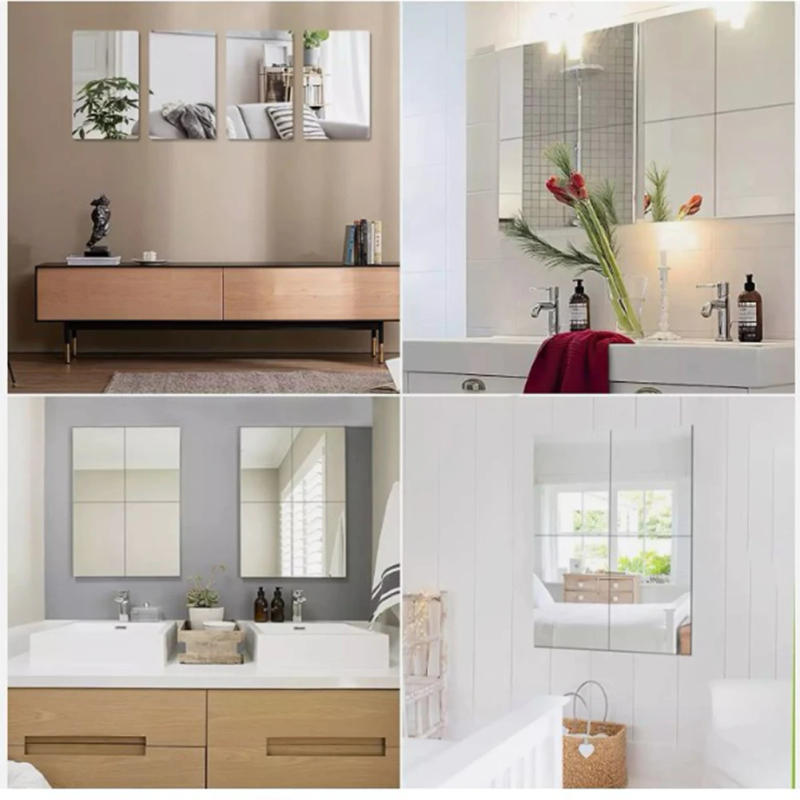 Description Picture 5 of item4PCS Acrylic Mirror Flexible Plastic Mirror Sheets Adhesive Square Wall Mirror Tile Stickers DIY Craft Home Wall Decoration