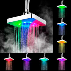 3 colors Temperature Sensor No Batteries LED Shower Head Rainfall Top Spray Square Fixed Showerhead 7 Colors Gradual Changing