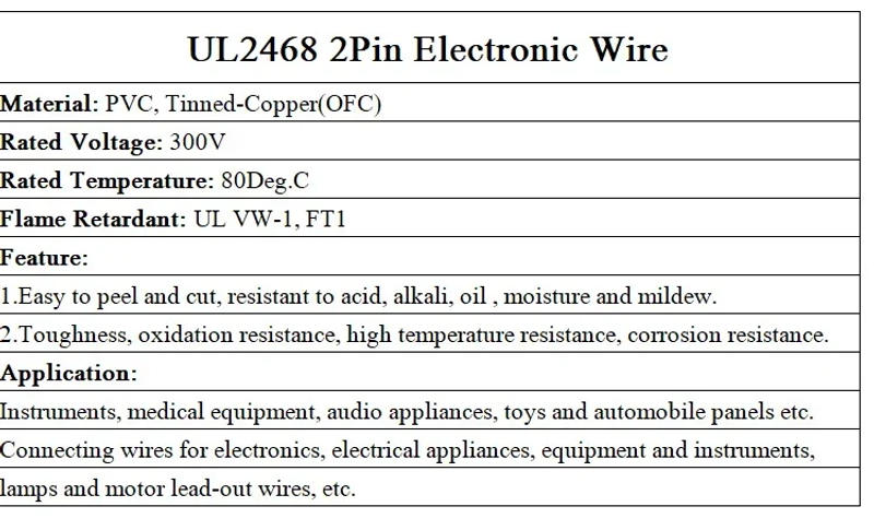 Description Picture 3 of item1M/5M 28 26 24 22 20 18 16 AWG UL2468 2Pins Electric Copper Wire PVC Insulated Double Cores LED Lamp Cable White Black Red