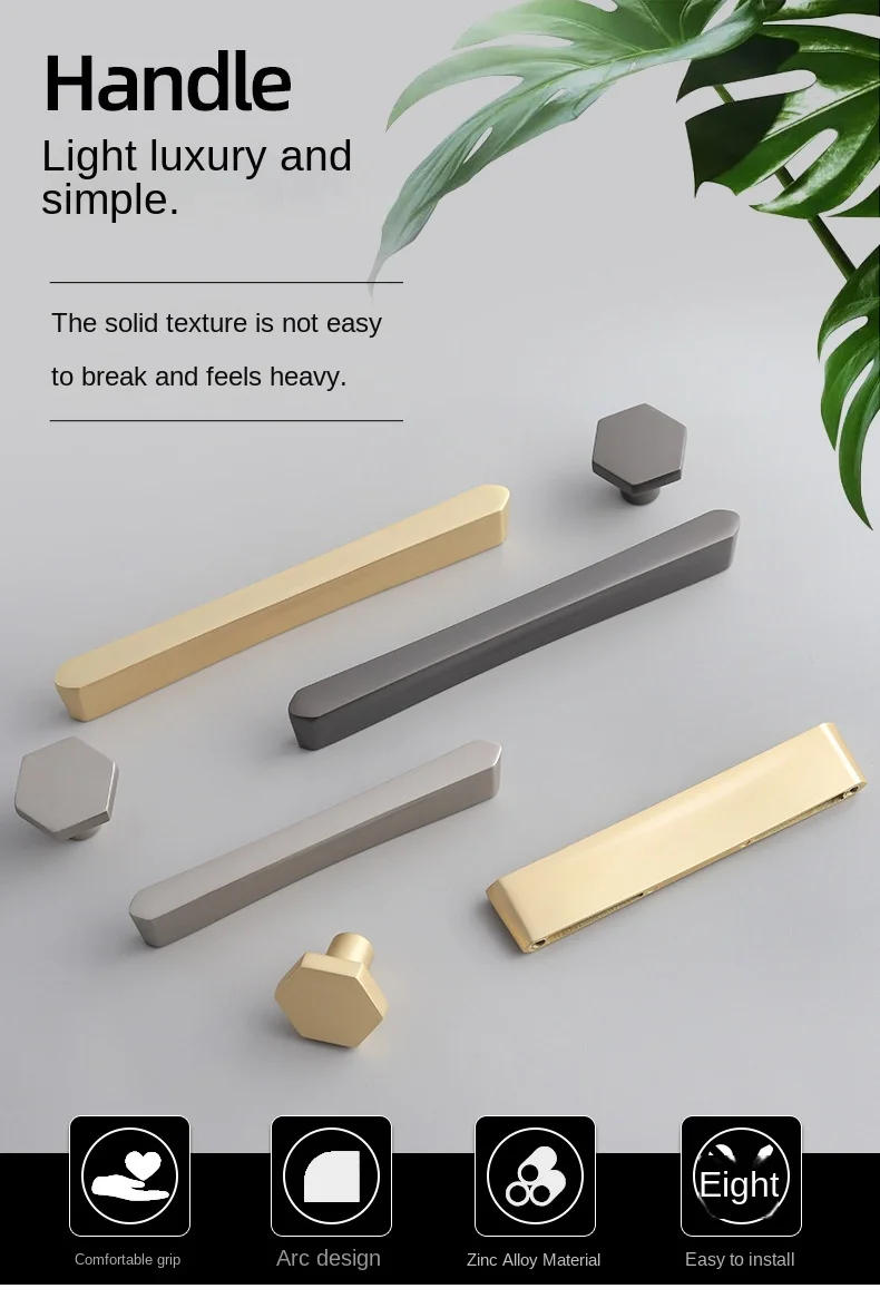 Description Picture 2 of itemGold Copper Brushed Grey Door Handles Modern Simple Light Luxury Wardrobe Cabinet Drawers Cabinet Door Handles Furniture