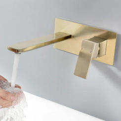 Brushed Gold Basin Faucet Concealed Bathroom Sink In-Wall Basin Spout Mixer Tap Set Combination Blanoir Solid Brass tap