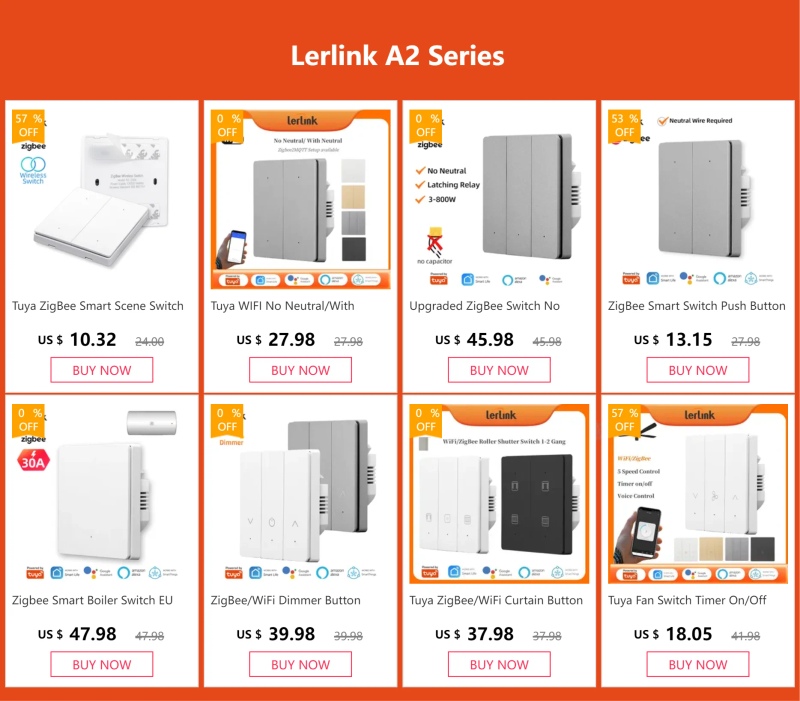 Description Picture 2 of itemTuya WIFI No Neutral/With Neutral Smart Switch Wall Light Switch 1/2/3/4 Gang, Voice Control with Alexa Google Home Yandex Alice