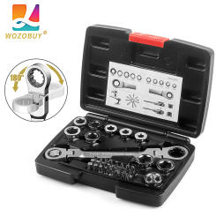 12-in-1 Flex-Head Ratcheting Wrench Set & 24-in-1 Screwdriver Set, Double Box End Wrench 8-19mm,1/4" Drive Adapter,with Tool Box