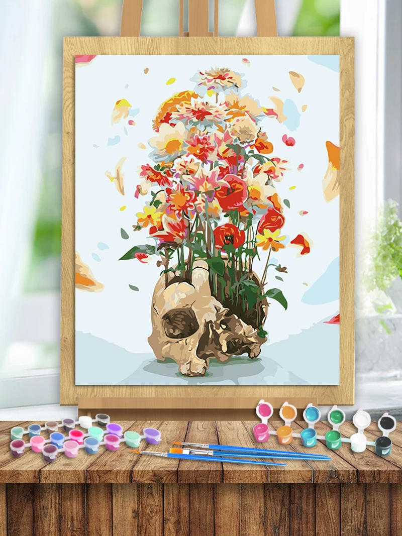 Description Picture 4 of itemRUOPOTY Frame DIY Painting By Numbers Adults Crafts Skull Coloring By Numbers Acrylic Paint On Canvas Hand Painted Kits Oil Pain
