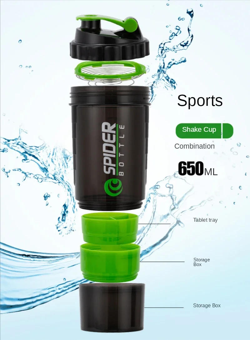 Description Picture 2 of item3 Layers Shaker Protein Bottle Powder Shake Cup Large Capacity Water Bottle Plastic Mixing Cup Body-Building Exercise Bottle