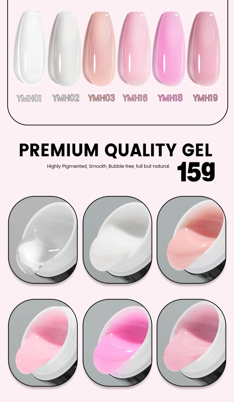 Description Picture 5 of itemYOKEFELLOW 15g Builder Gel Nail Polish for Nail Extension Gel YMH18 Jelly Pink Construct Extend UV Acrylic Gel Nail Art DIY