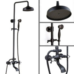 Black Oil Rubbed Brass Wall Mounted Waterfall Rain Shower Faucet Set Dual Cross Handles Bathroom Bathtub Water Tap ahg101