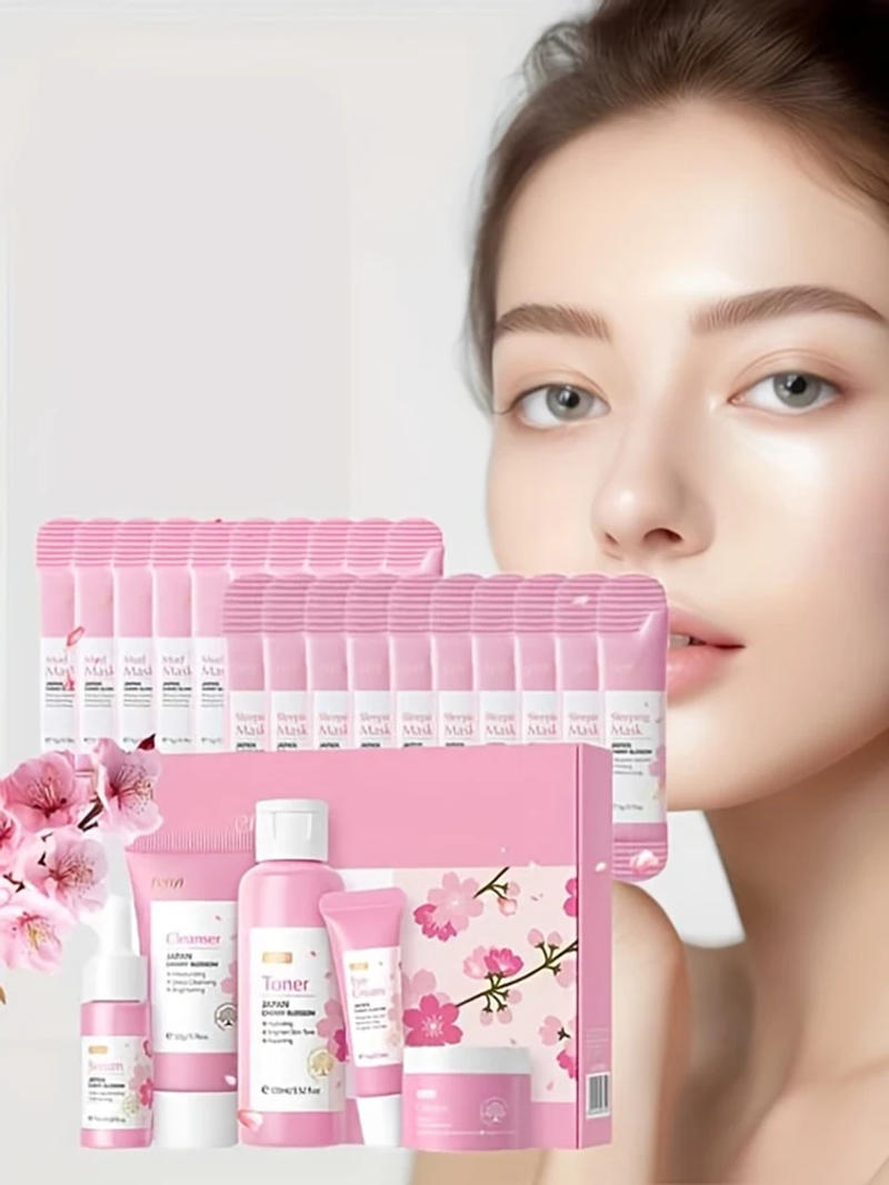 Description Picture 2 of item25PCS Sakura Skincare Set Cleanser Toner Serum Eye Cream Face Cream Facial Hydration & Moisturizing Care Kit For Holiday Gift