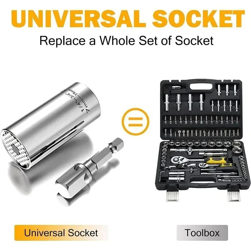 Description Picture 4 of itemUniversal Socket Wrench Head Set Sleeve Gadget 7-19mm Power Drill Adapter Spanner Key Nut Magic Grip Multi Hand Tools multitool