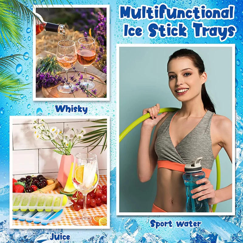 Description Picture 4 of itemPop Out Plastic Ice Cube Tray with Lid Reusable Ice Stick Tray Mold for Water and Sport Bottles BPA Free Ice Tube Making Trays