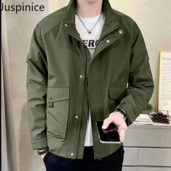 Spring Autumn Stand Collar Workwear Jackets Fashion Casual Loose High Street Handsome Jacket Men Overcoat Male Clothes