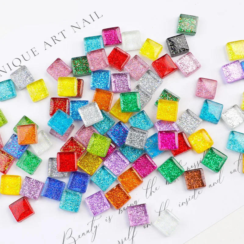 Description Picture 5 of item50PCS Diy Colorful Glitter Glass Mosaic Stones Mosaic Tiles Glass Pebbles Crafts Material Puzzle For Diy Mosaic Making 9*9mm