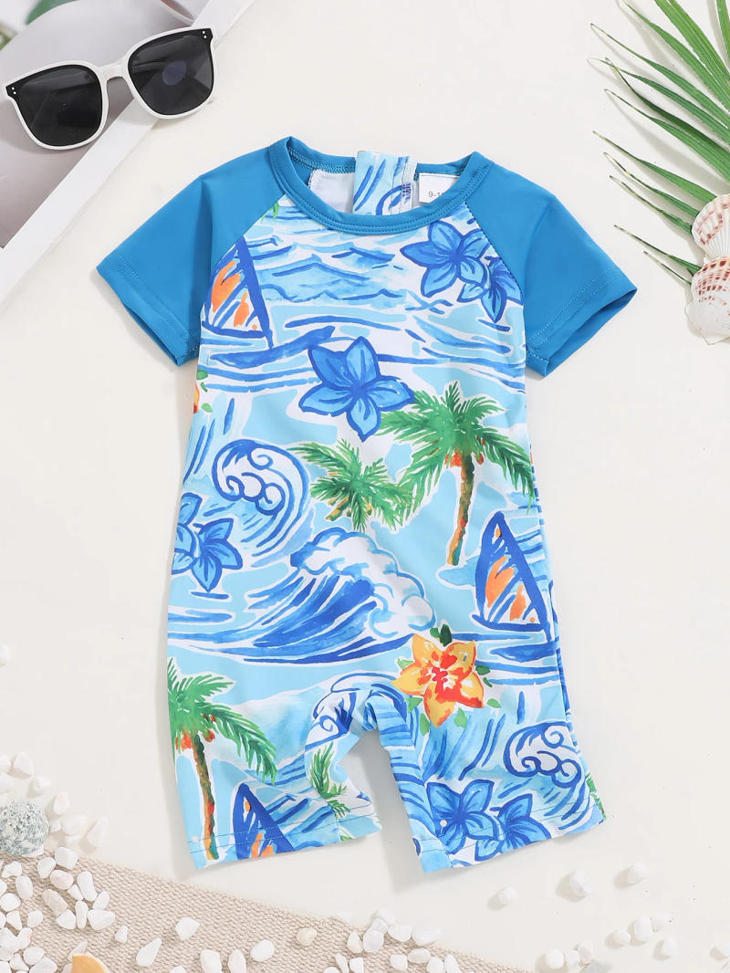 Description Picture 2 of itemSummer Swimsuit Vacation Travel Swimming Casual Comfortable Short Sleeve Shorts Romper Baby Boy Cartoon Print