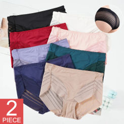 2PCS/SET High Waist Briefs Women Seamless Panties Transparent Mesh High Elastic Tummy Control Underwear Female Lingere Underpant