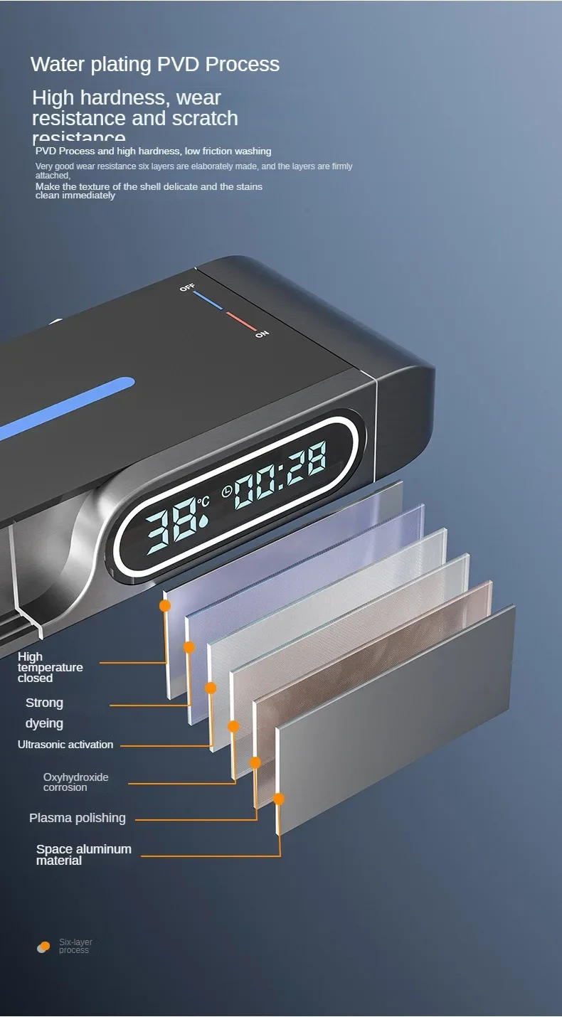 Description Picture 4 of itemBathroom Wall Mount Piano Key 4 Ways Water Outlet Shower Set Smart Temperature Digital Display Hot Cold Shower Faucet System